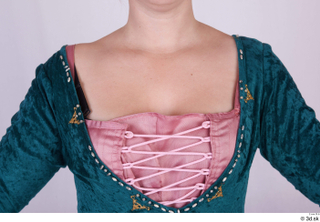  Photos Woman in Historical Dress 77 17th century blue dress historical clothing lacing pink shirt upper body 0001.jpg
